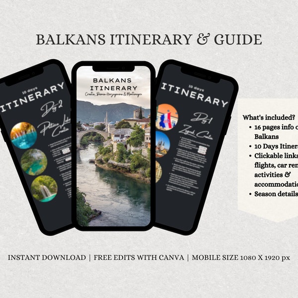 Balkans Travel Itinerary for Malaysian, Balkans Travel Guide, Ebook, Travel Tips, Travel, Digital Itinerary, Editable, Canva Template