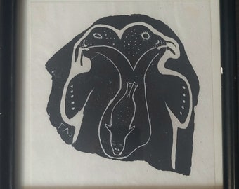 Very Nice Vintage 1960's Stonecut Print by Inuit Artist,  Annie Mikpiga (1900-1984)