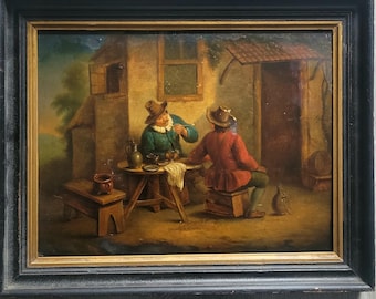 Nice Antique 17th Century Oil on Panel Painting &#39;Flemish Genre Scene&#39; Attributed to David Teniers (1610-1690)