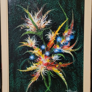 Very Cool Mid Century Oil on Canvas Floral Painting, Signed
