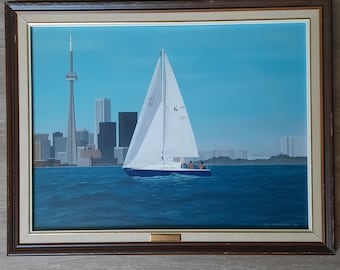 Nice Vintage Acrylic on Panel Painting 'Term Deposit' by Canadian Artist John Harrington