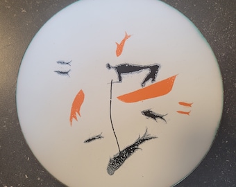 Awesome Vintage Mid Century Modern Enamel on Copper Art Plate by Canadian Artist Ruth Knickle