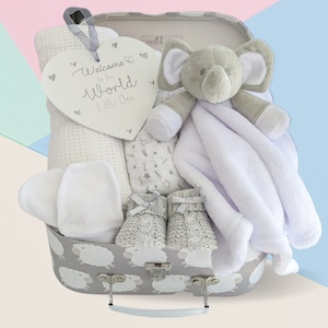 Luxury & Unisex New Baby Hamper, New Baby Gift, Award Winning Baby Hampers, Baby Shower Hamper Gifts, New Mum Gifts, Baby Blanket, Elephant