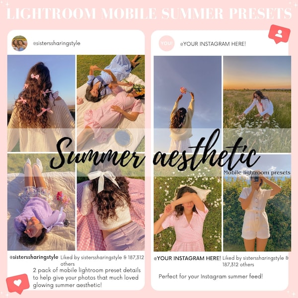 TWO Lightroom mobile summer aesthetic preset adjustment details: subtle and ultimate glow! Instructions and FREE photography tips included!