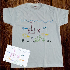 Kinderzeichnungen auf T-Shirt für Kinder Druck mehrfarbig personalisiertes T-Shirt Kinder personalisiertes Geschenk Bild 3