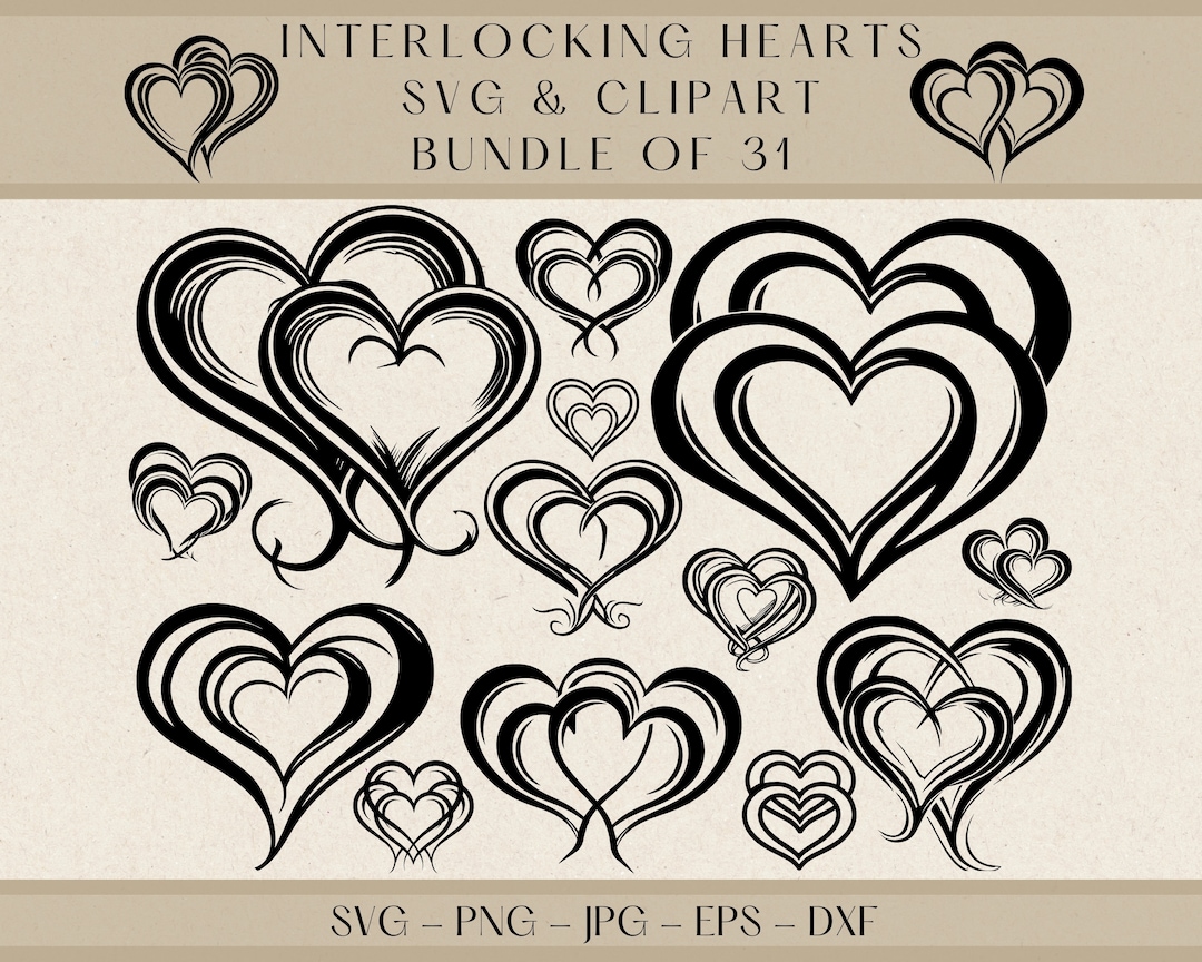 Interlocking Hearts SVG, Heart Clipart, Heart Svg, Heart Vector, Heart ...