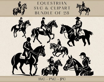 Equestrian SVG Clipart: Horse Rider Silhouette Vector (Digital Download)