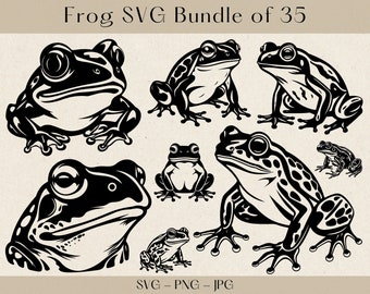 Pakiet Frog SVG, Frog SVG, Sylwetka żaby, Clipart żaby, Pliki cięte żaby svg dla cricut, PNG żaby, Clipart żaby, Pakiet Amphibian