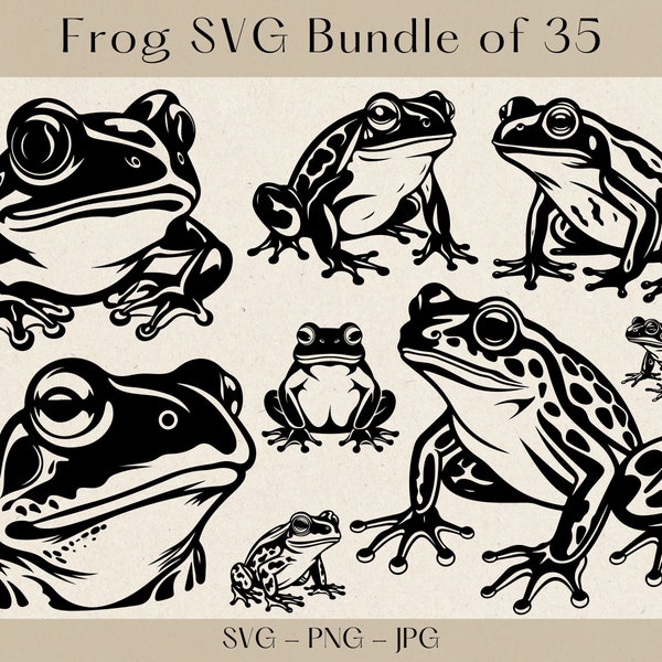 Frog SVG Bundle, Frog SVG, Frog silhouette, Frog Clipart, Frog svg cut files for cricut, Frog PNG, Frog Clip art, Amphibian Bundle
