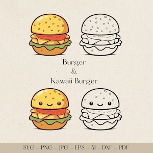 Burger SVG, Kawaii Burger SVG, SVG, Food svg, Food Clipart, Clipart, svg file for cricut, food, hamburger svg, burger, silhouuette, cricut