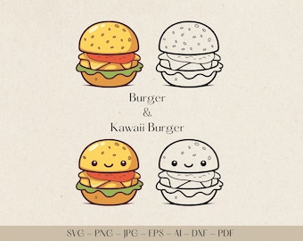 Burger SVG, Kawaii Burger SVG, SVG, Food svg, Food Clipart, Clipart, svg file for cricut, food, hamburger svg, burger, silhouuette, cricut