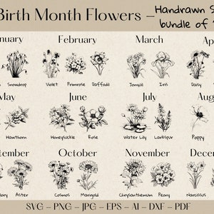 Birth Month Flowers SVG Bundle, Birth Month Flowers, Birth Flower Svg, Floral svg, botanical svg, birthday svg, birth month flower bouquet