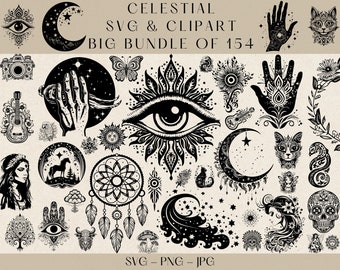 Celestial SVG, Celestial Clipart, Witchy SVG, Boho SVG, Mystical Svg, Mystical Clipart, Witchy Clipart, Boho Clipart, Mystic Moon Svg