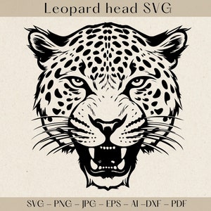 Luipaard hoofd SVG, Leopard SVG, Leopard Clipart, Leopard png, luipaard gesneden bestand, dierlijke SVG, safari dieren SVG, Leopard Face SVG, Cheetah SVG