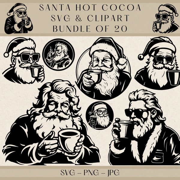 Santa drinking hot cocoa svg, Hot cocoa svg, hot cocoa clipart, santa svg, santa clipart, santa png, christmas svg, christmas clipart