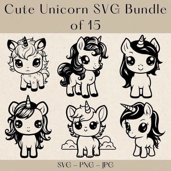 Cute Unicorn SVG, Cute Unicorn SVG Bundle, Kawaii Unicorn SVG, Unicorn Svg, Unicorn Clipart, Kawaii svg, Unicorn png, Unicorn silhouette