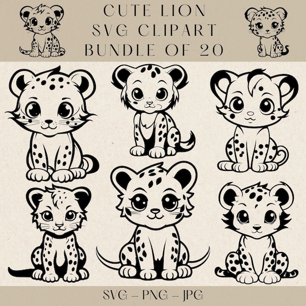 Cute Lion Svg, Baby Lion Svg, Lion Svg, Lion Silhouette, Lion Clipart, Lion Vector, Doodle lion svg, Doodle animal svg, Lion svg cut files