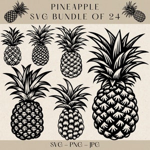 Pineapple SVG Bundle, 24 Pineapple Clipart Designs, Tropical Fruit Vector, Summer Decor SVG, Instant Download, Commercial Use