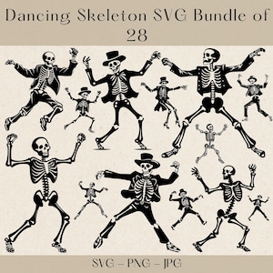 Pacchetto SVG di scheletri danzanti: divertenti clipart di Halloween (download digitale)