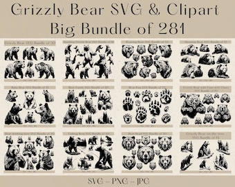 Grizzly Bear SVG Bundle, Grizzly Bear SVG, Bear Head Svg, Bear Paw svg, Bear SVG, Bear Clipart, Bear Png, bear svg files for cricut