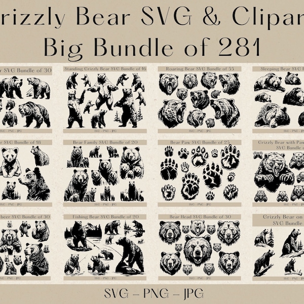 Grizzlybär SVG Bundle, Grizzlybär SVG, Bär Kopf SVG, Bär Pfote svg, Bär SVG, Bär Clipart, Bär Png, Bär svg-Dateien für Cricut