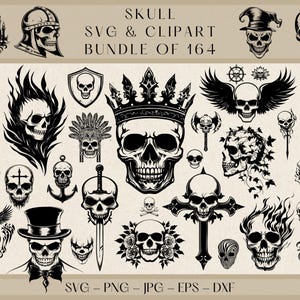 Skull SVG & Clipart Bundle | 164 Skull Designs | Digital Download | Svg, Png, Jpg, Eps, Dxf | Commercial Use