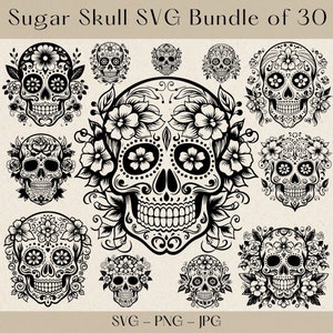 Sugar Skull SVG, SVG de tête de mort, tête de mort floral svg, Clipart tête de mort, tête de mort mexicaine svg, svg mexicain, fichiers svg tête de mort pour cricut, Dia de Muertos png