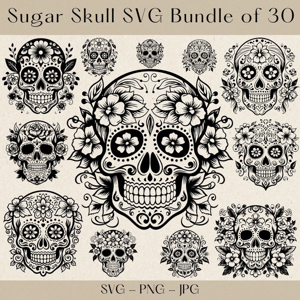 Sugar Skull SVG, SVG de tête de mort, tête de mort floral svg, Clipart tête de mort, tête de mort mexicaine svg, svg mexicain, fichiers svg tête de mort pour cricut, Dia de Muertos png