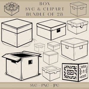 Box SVG Bundle, 28 Storage and Gift Box Clipart Designs, Packaging Vector Art, Moving Box Silhouette, Instant Download, Commercial Use