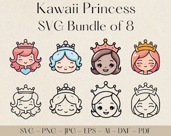 Princess Svg, Princess Png, Princess Clipart, Princess Vector, Princess Silhouette, Kawaii Princess Svg, Cute Princess Svg, Kawaii Svg