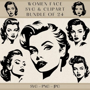 Woman Face SVG Bundle: Elegant Female Portrait Clipart (Digital Download)