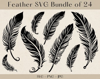 Feather SVG Bundle, Feather svg, Boho svg, Feather clipart, Feathers svg, Feather silhouette, Feather svg files for cricut, Feather bird svg