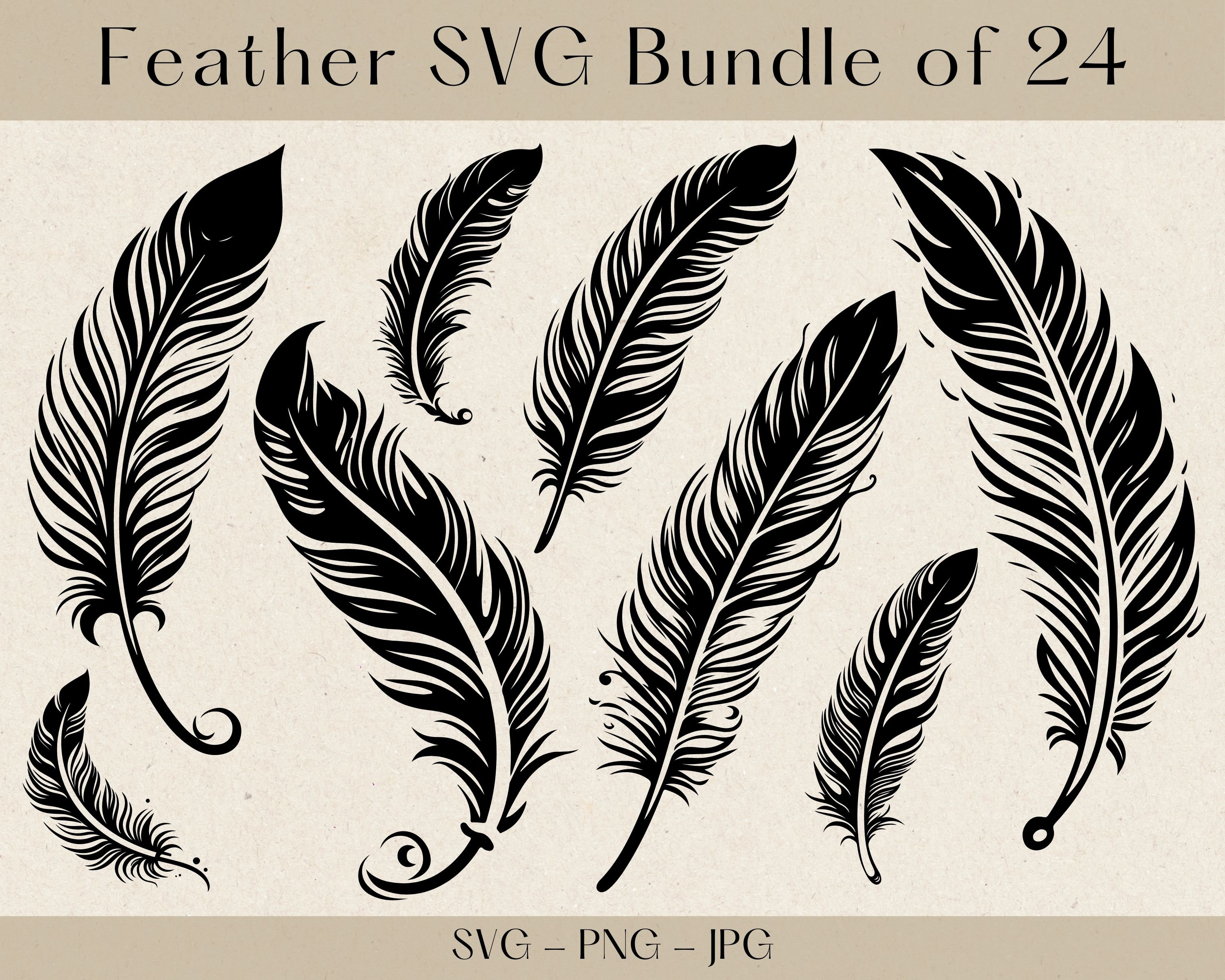 Feather SVG Bundle, Feather svg, Boho svg, Feather clipart, Feathers svg, Feather silhouette, Feather svg files for cricut, Feather bird svg