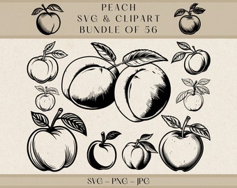 Peach Svg, Peach Png, Peach Clipart, Peach Vector, Peach Silhouette, Fruit Svg, Fruit Svg Cut Files for Cricut, Fruit Clipart, Fruit Vector