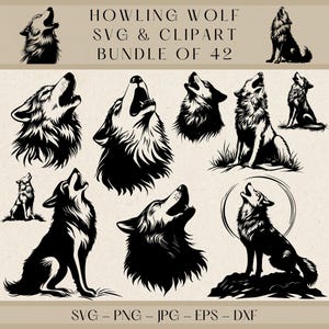 Howling Wolf SVG Clipart Bundle: Wildlife Silhouette Designs
