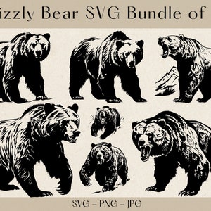 Grizzly Bear SVG Bundle, Grizzly Bear SVG, Grizzly Bear Vector Illustration, Bear SVG, Bear Clipart, Bear Png, vintage design, bear cut file