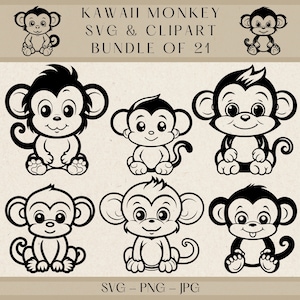 Kawaii Monkey Svg, Cute Monkey Svg, Baby Monkey Svg, Monkey Svg, Monkey Clipart, Monkey Png, Monkey Vector, Monkey Svg Cut Files for Cricut