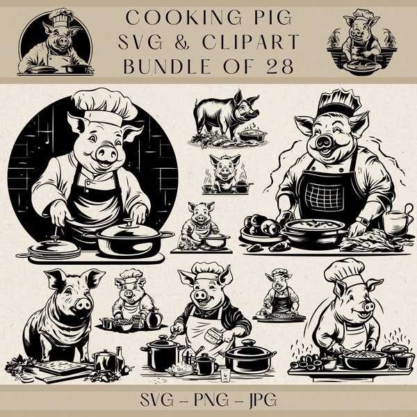 Cooking Pig Svg, Chef Pig Svg, Pig Svg, Pig Png, Culinary Design, Chef Svg, Food Svg, Chef Png, Food Png, Cooking Svg, Cooking Clipart