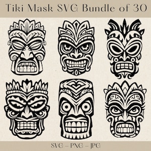 Tiki Mask SVG, Tiki Mask SVG Bundle, Tiki SVG, Tiki Head svg, Tribal svg, Luau Mask svg, Hawaiian svg, Tiki Mask svg files for cricut