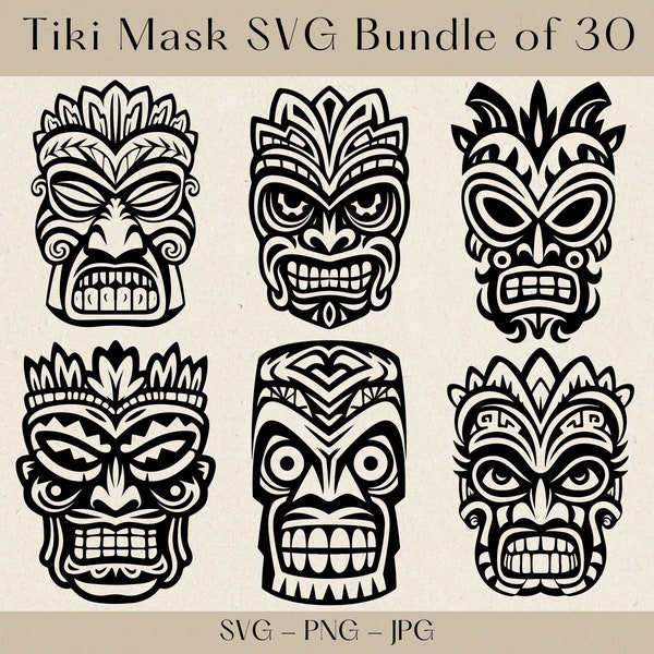 Tiki Mask SVG, Tiki Mask SVG Bundle, Tiki SVG, Tiki Head svg, Tribal svg, Luau Mask svg, Hawaiian svg, Tiki Mask svg files for cricut