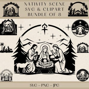 Nativity Scene SVG Clipart: Holy Family Manger (Digital Download)