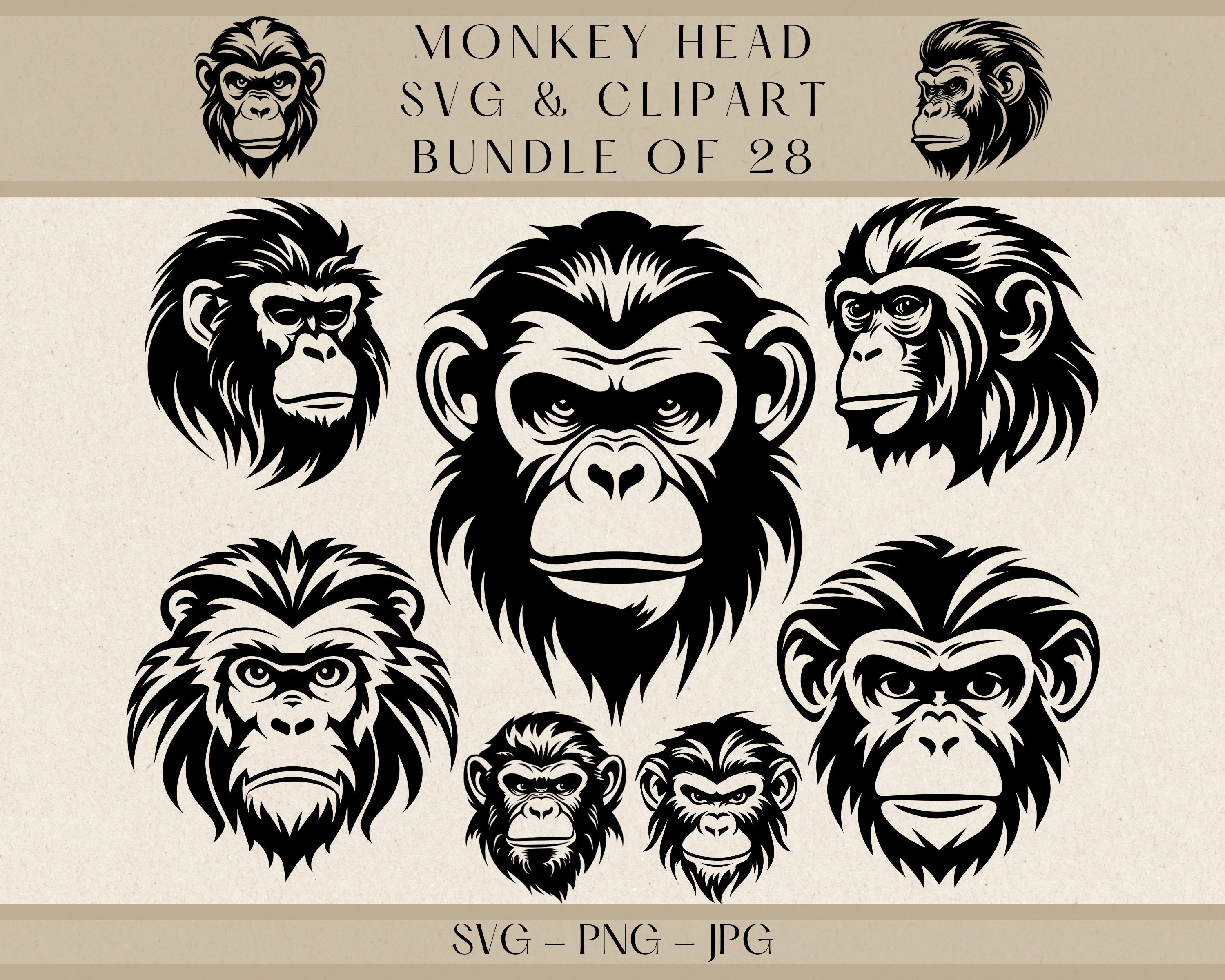 Monkey Head Svg, Monkey Face Svg, Monkey SVG, Monkey Png, Monkey Clipart, Monkey Vector, Monkey Silhouette, Safari Animal Clipart