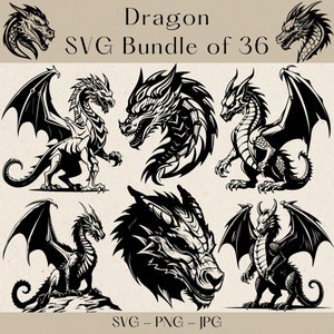 Dragon SVG, Bundle SVG Dragon, Clipart Dragon, Dragon Wektor, Dragon PNG, Dragon Sylwetka, Plik Dragon Svg cut dla Cricut, Głowa Dragon Svg