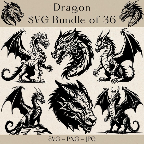 Dragon SVG, Dragon SVG Bundle, Dragon Clipart, Dragon Vector, Dragon PNG, Dragon Silhouette, Dragon Svg cut File for Cricut, Dragon Head svg