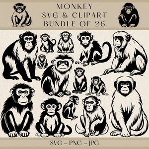 Monkey SVG, Monkey Png, Monkey Clipart, Monkey Vector, Monkey Silhouette, Safari Animal Clipart, Jungle Animal Svg, Wild Animal Clipart