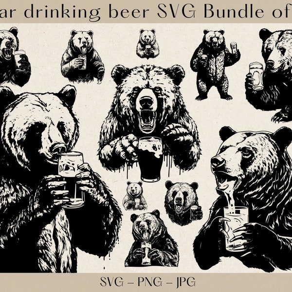 Bear drinking beer svg, Drinking Bear SVG, Bear SVG, Bear PNG, Bear clipart, bear svg bundle, Bear silhouette, Beer svg, Grizzly bear svg