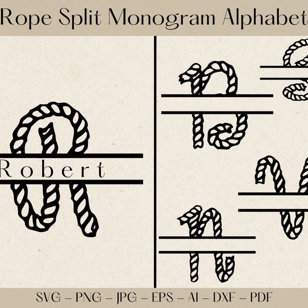 Rope Split Monogram Alphabet SVG, Nautical Monogram svg, Split Monogram Alphabet SVG, Nautical Alphabet, svg files for cricut, rope letters