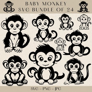 Baby Monkey Svg, Monkey Svg, Monkey Clipart, Monkey Png, Monkey Vector, Monkey Silhouette, Safari Animal Clipart, Doodle Animal Svg