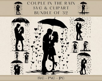 Couple in The Rain Svg, Couple Svg, Rain Svg, Umbrella Svg, Love Svg, Heart Svg, Couple Vector, Couple Silhouette, Couple Png, Heart Clipart