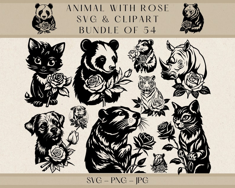 Animal With Rose Svg, Rose Animal Svg, Rose Svg, Rose Vector, Rose ...